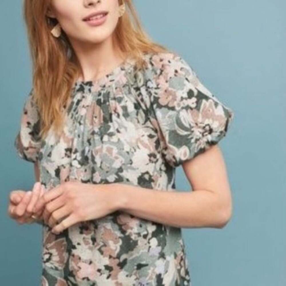 Maeve Green Floral Kit Short Sleeve Pop Over Top Small